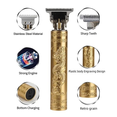 Gold Dragon Usb Rechargeable Cordless Men Professional Barber Electric Haircut Razor VintageT9 Hair Trimmers
